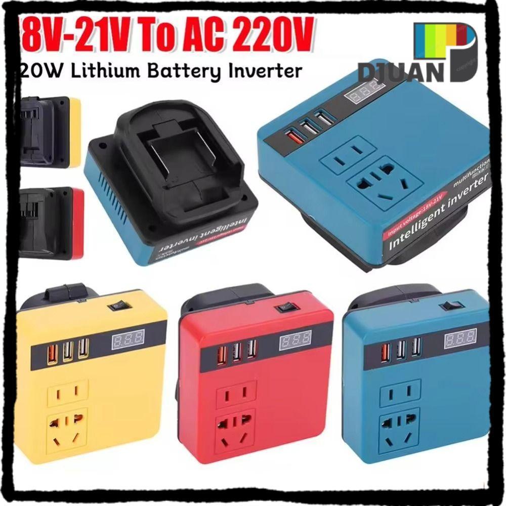 DUOJUAN 1Pcs Battery Inverter, Dual Plug 120W Smart Transformer, 18V 20V To 220V Multifunctional Household Outdoor Work Inverter For Makita For Dewalt For Milwaukee 18V Battery