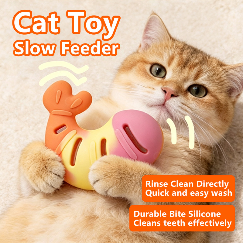 Cat Toy Silicone Shrimp Treat Dispens Boredom Relief Dental Molar Chew Mainan Kucing Udang Silikon