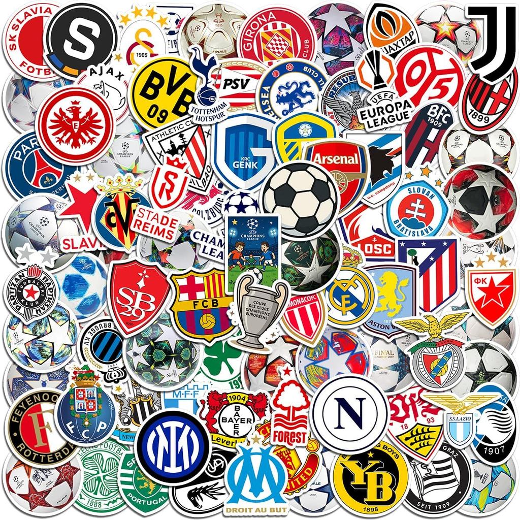105 Pelekat Pasukan Bola Sepak & Kelab Bola Sepak untuk Botol Air, Buku Skrap, Komputer Riba, Bagasi, Hadiah untuk Kanak-kanak, Remaja dan Dewasa, Pelekat Vinyl PVC Tahan Air