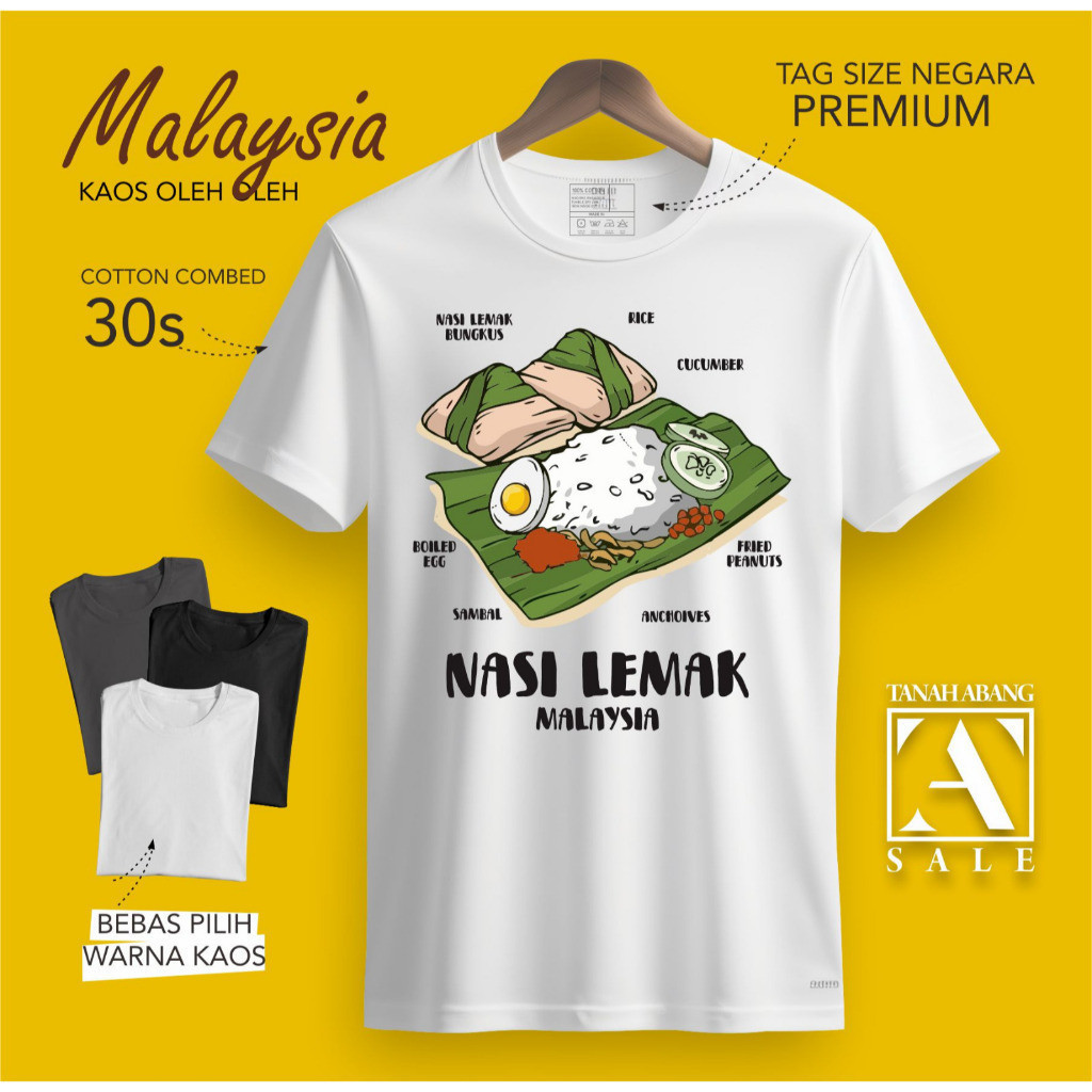 KAOS OLEH OLEH MALAYSIA  PENANG PAKAI TAG LABEL MALAYSIA ASLI. BAJU SOUVENIR PREMIUM GIFT 100%COTTON UNISEX TEE SHIRT