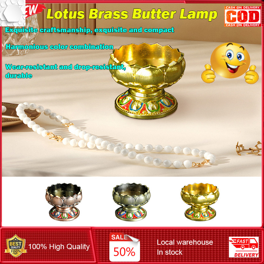 ⭐️【Local warehouse+COD】⭐High Quality Lotus Brass Butter Lamp - 7-Star Buddhist Altar Candle Holder for Prayer/Meditation, Handcrafted Temple Decor with Wick Guide