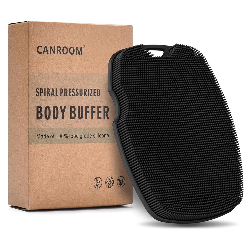 Canroom Silicone Body Scrubber - Disisikan Zink-Bulu Berkeanjalan Tinggi untuk Pengelupasan Kulit Badan semasa Mandi, Pengurangan Selulit, Peredaran Darah - Hitam