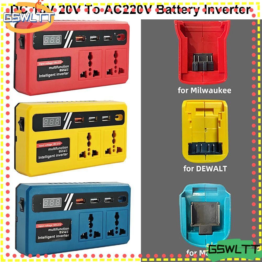 GSWLTT 1Pcs Battery Inverter, Dual Plug Multifunctional Smart Transformer, 120W 18v 20v To 220v with 4 USB LED Socket Outdoor Work Inverter
