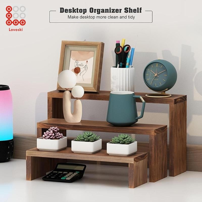 [Lovoski] Wooden Tiered Riser Display Stand,Dessert Table Display Set Stackable Perfume Organizer for Perfume Party Collections