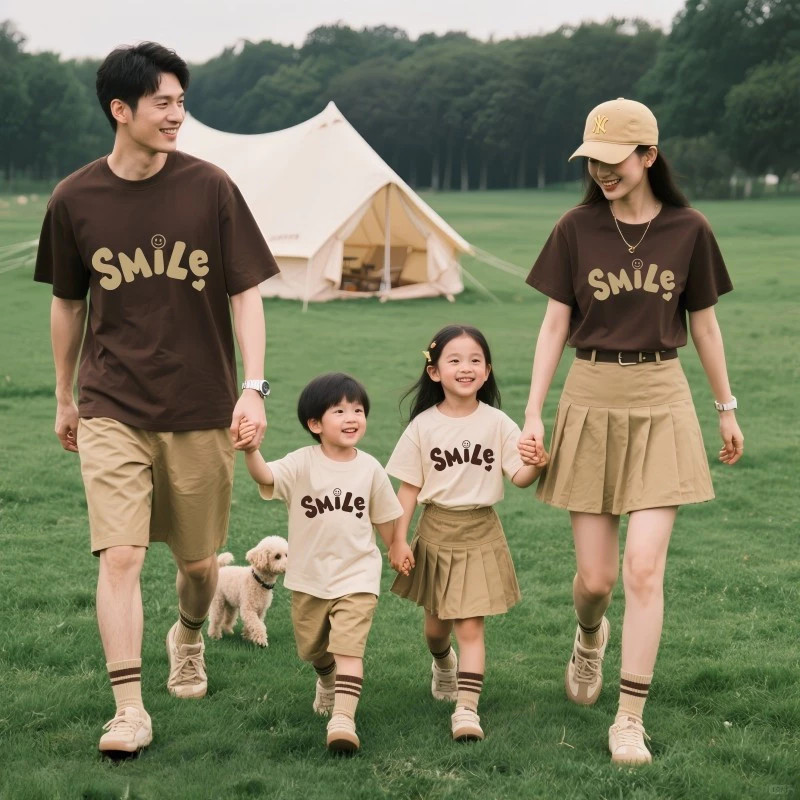 Ready Stock Baju Keluarga Set Tee Lengan Pendek Leher Bulat Corak Good, Sama Design Untuk Ibu Ayah Anak Lelaki Anak Perempuan Set 3/4 Orang Pakaian Keluarga Ibu Anak