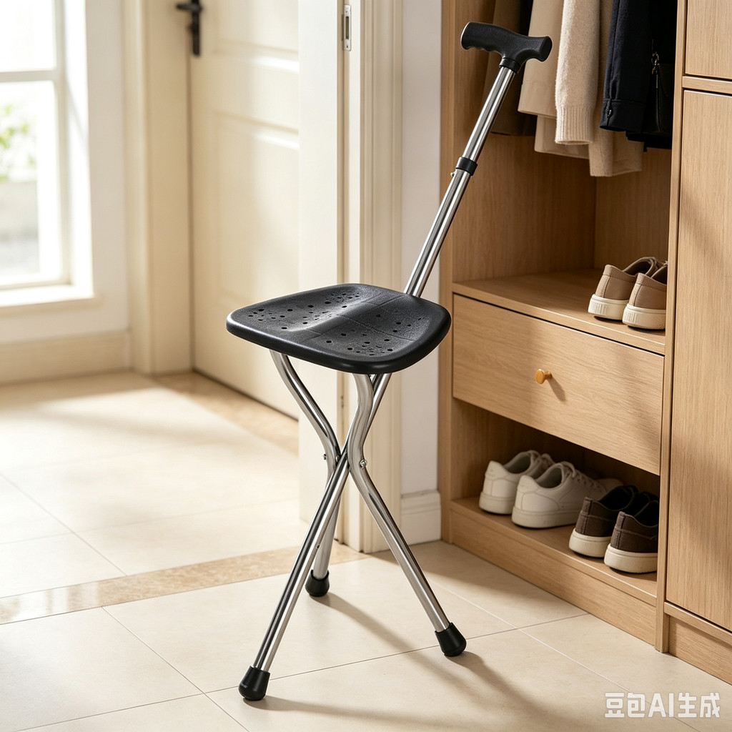 Walking Cane Stool Elderly Anti-slip Folding Walking Cane Chair- ** & * & * && ** && *** &&&、walking aid、tongkat orang tua、tongkat lipat、tongkat 4 kaki、Foldable stick for elderly、 kaki 4、拐杖椅子