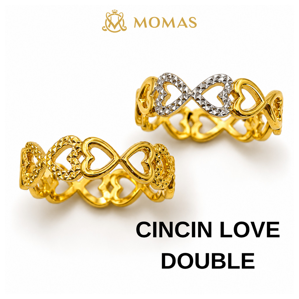 MOMAS CINCIN LOVE DOUBLE 5D Emas 916 Original Cincin Emas 916 Tulen Cincin Bajet Emas 916 Cincin Murah Emas Original