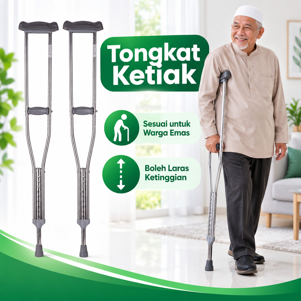 Tongkat Ketiak Boleh Laras Adjustable Underarm Crutches Tongkat Orang Tua Alat Bantu Berjalan