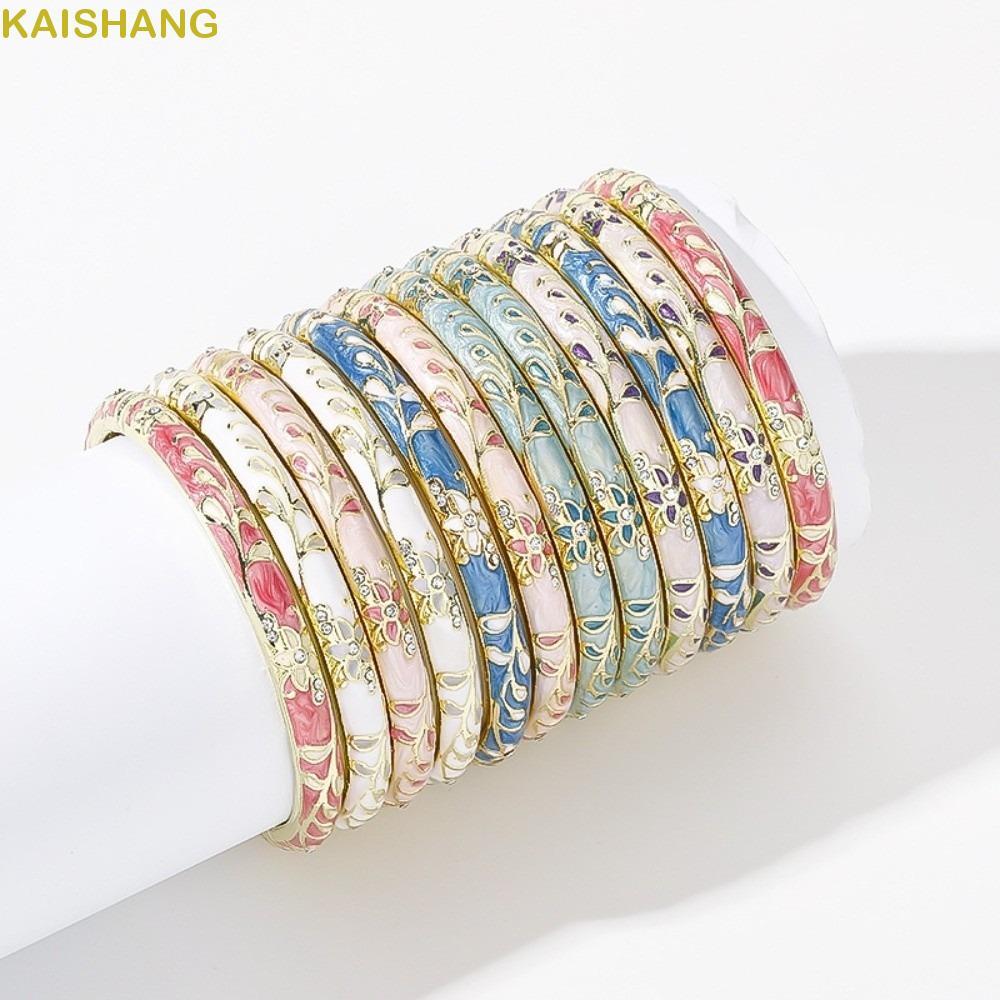 KAISHANG Vintage Cloisonne Bangle, Colorful Enamel Flower Bangle, Handicraft Chinese Traditional Classic Women's Hand Bracelet Jewelry Gifts
