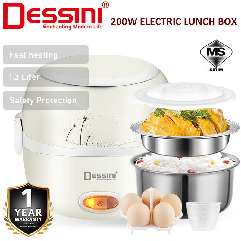 DESSINI ITALY 1.3L Electric Rice Cooker Lunch Box Non Stick Stainless Steel Inner Pot with Steamer Periuk Nasi Elektrik