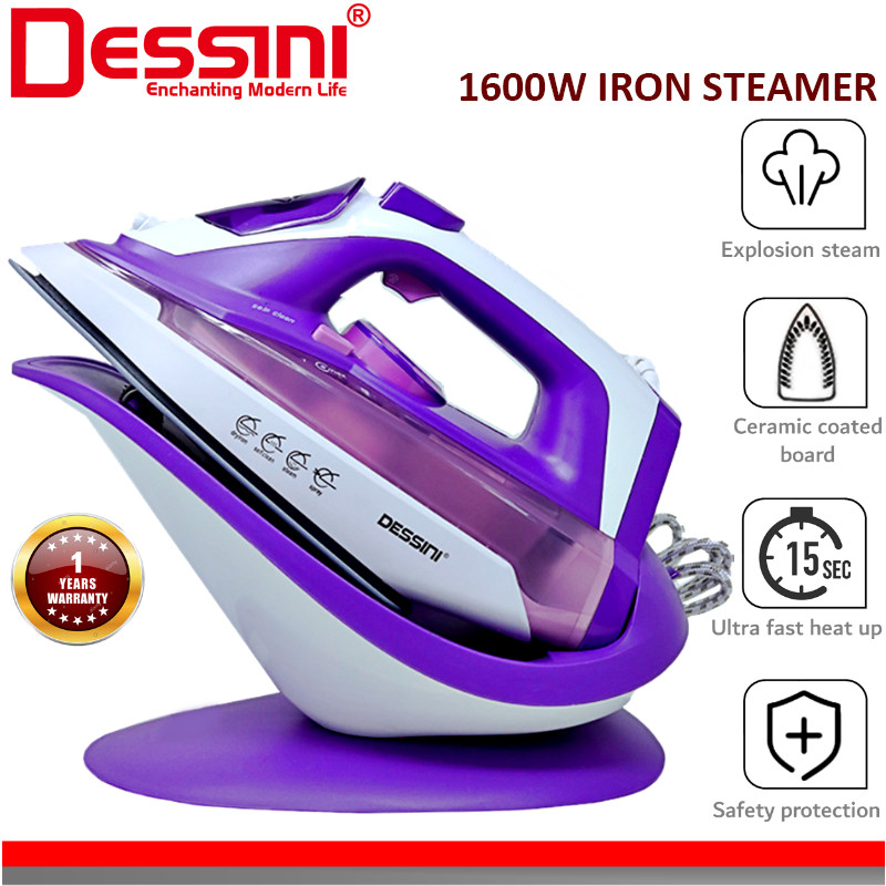 DESSINI ITALY 1600W Wireless Electric Ceramic Soleplate Garment Steam Iron Sprayer Steamer Clothes Brush / Seterika Baju