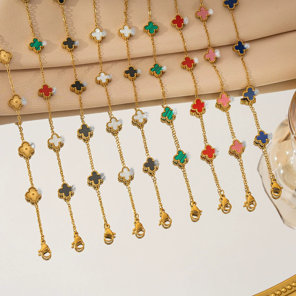 Set Gelang Tangan Daun Semangat 9mm Warna-warni dengan Rantai Emas - Desain Mewah Minimalis untuk Gaya Sehari-hari yang Elegan