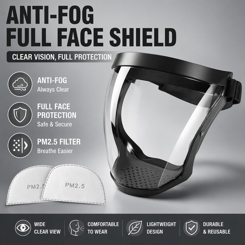 Safety Face Shield Goggle Anti Fog Full Face Protective Mask Pelindung Muka With Filter Cotton