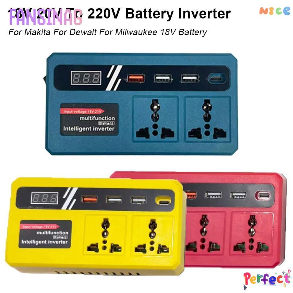 FANSINAG 1Pcs Battery Inverter, Dual Plug 18v 20v To 220v Smart Transformer, Multifunctional Household with 4 USB LED Socket Outdoor Work Inverter