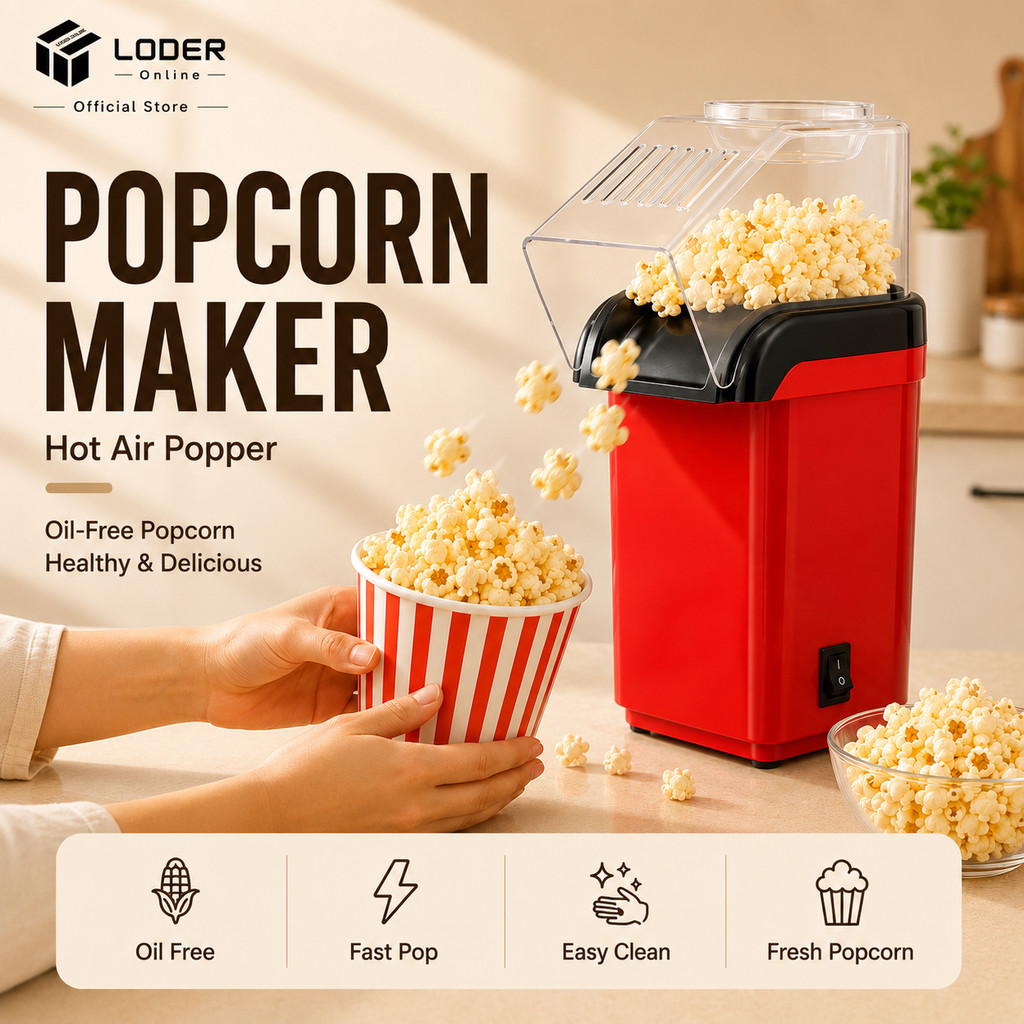 LODER Electric Popcorn Maker Popcorn Machine Hot Air Popper Oil Free Mini Corn Popper Healthy Snack