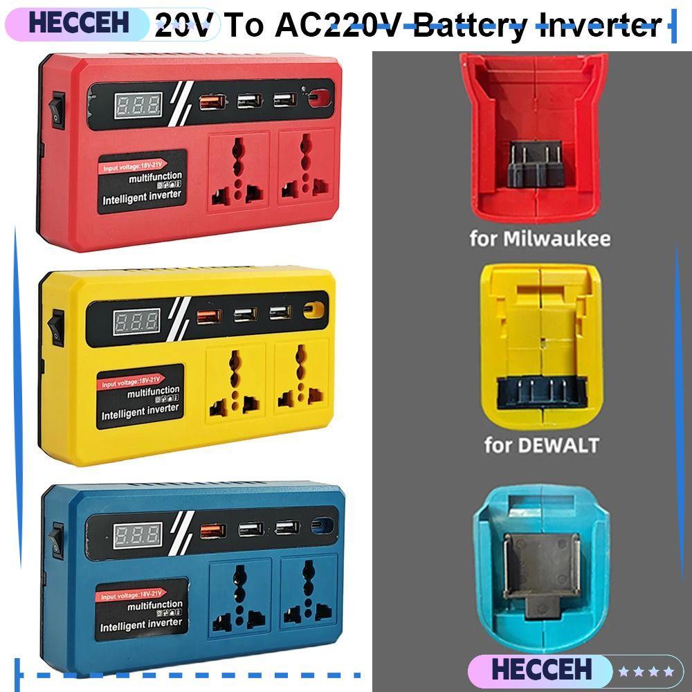 HECCEH 1Pcs Battery Inverter, 18v 20v To 220v Dual Plug Smart Transformer, Household with 4 USB LED Socket 120W Outdoor Work Inverter