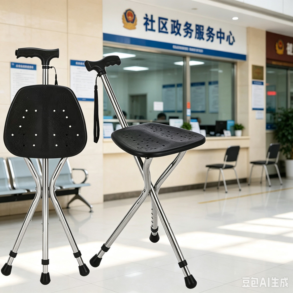 Walking Cane Stool Elderly Anti-Slip Folding Walking Cane Chair-- * & *- ** && *、walking aid、tongkat orang tua、tongkat lipat、tongkat 4 kaki、Foldable stick for elderly、 kaki 4、拐杖椅子