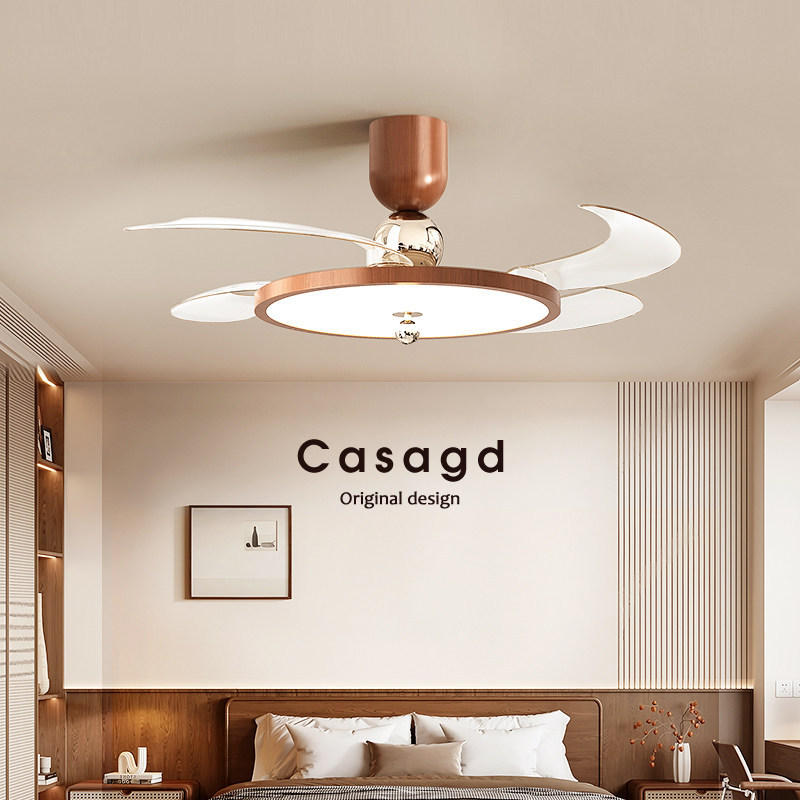 Dining Table New Style Medieval Style Walnut Color Fan Ceiling Restaurant Bedroom Invisible Fan Leaf Mute Eye Protection Fan Lamp Recommended