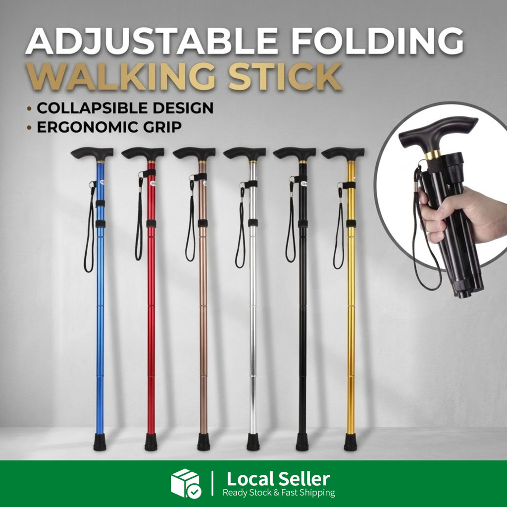 Tongkat Berjalan Lipat Warga Emas Portable Foldable Walking Stick Aluminium Hiking Trekking Cane