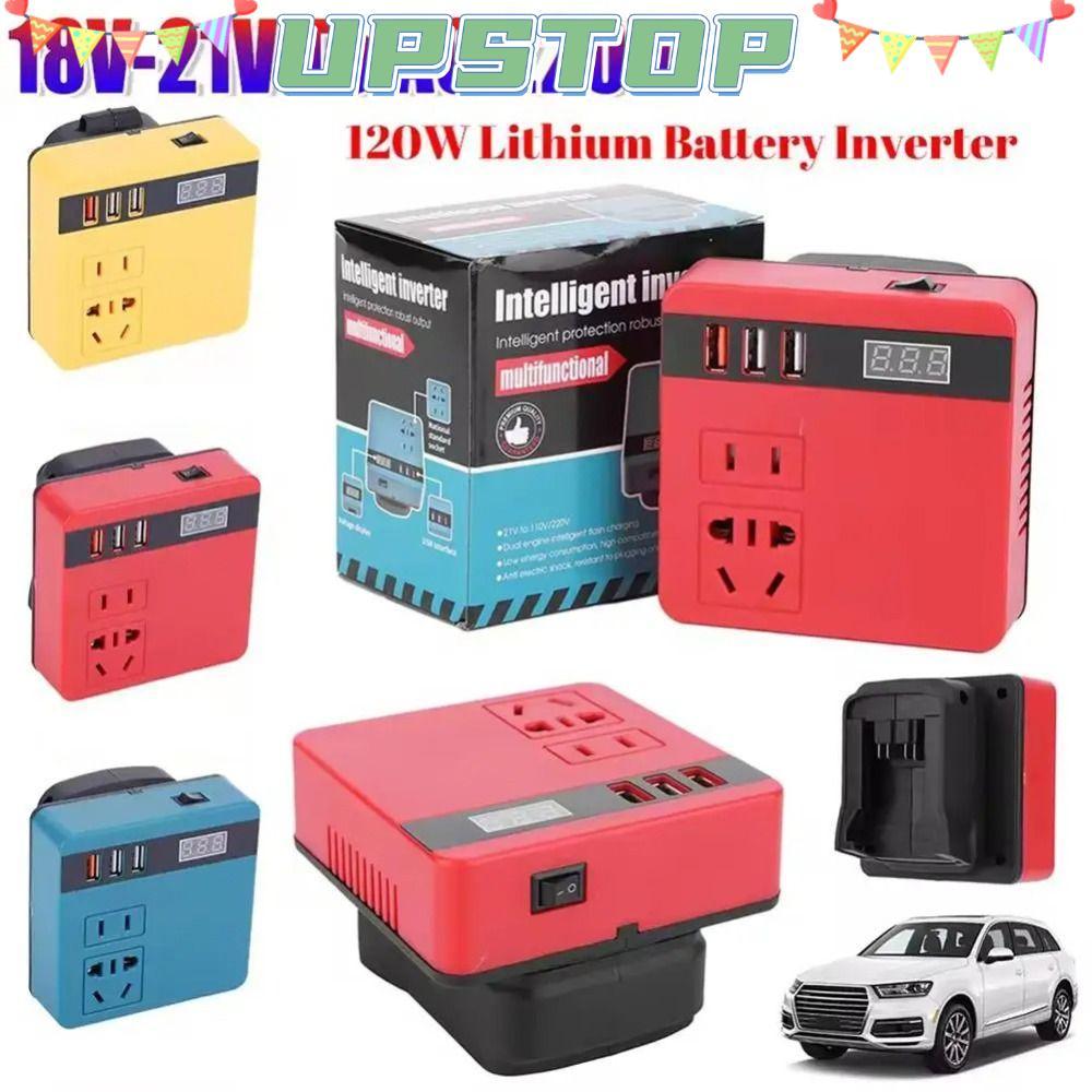UPSTOPBO 1Pcs Battery Inverter, Multifunctional Dual Plug Smart Transformer, 120W Household 18V 20V To 220V Outdoor Work Inverter For Makita For Dewalt For Milwaukee 18V Battery