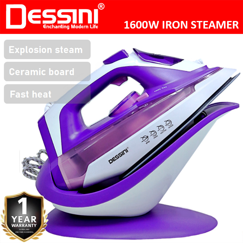 DESSINI ITALY 1600W Wireless Electric Ceramic Soleplate Garment Steam Iron Sprayer Steamer Clothes Brush / Seterika Baju