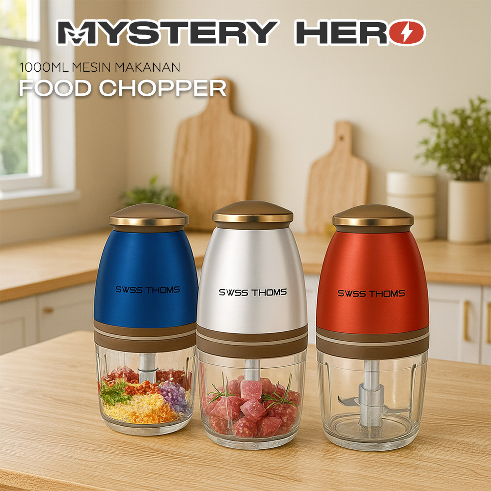 Swiss Thomas Multi-Functional Blender Electric Baby Food Processor Chopper 1000ml 4-Blades Garlic Chilli Mesin Pengisar