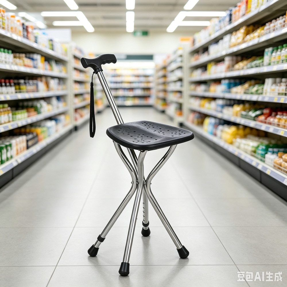 Cane Stool Elderly Anti-slip Folding Cane Chair、walking aid、walking cane、tongkat orang tua、tongkat lipat、tongkat 4 kaki、Foldable walking stick for elderly、 kaki 4、拐杖椅子