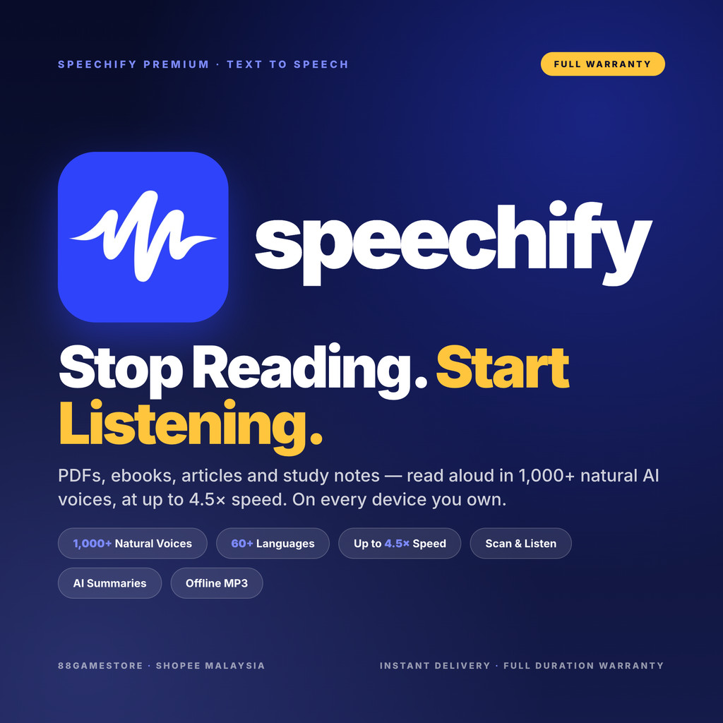 Speechify Premium Account With Warranty | Instant Delivery | Text to Speech AI Voice Reader | PDF Ebook
