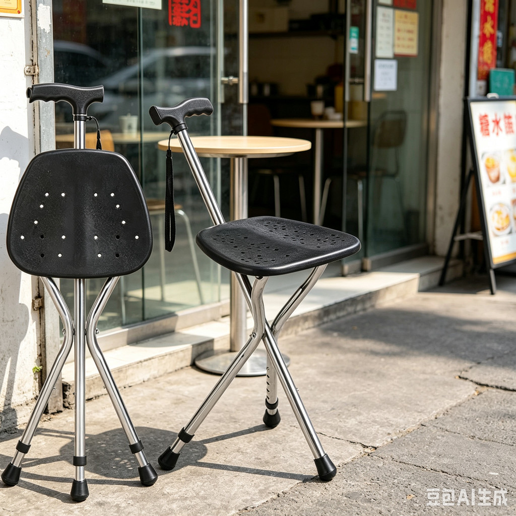 Walking Cane Stool Elderly Anti-slip Folding Walking Cane Chair- ** & * & ** & ** &-- && ** & *、walking aid、tongkat orang tua、tongkat lipat、tongkat 4 kaki、Foldable stick for elderly、 kaki 4、拐杖椅子