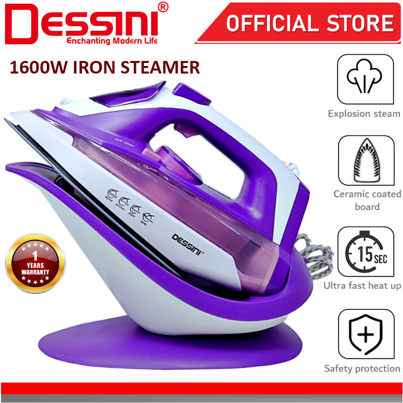 DESSINI ITALY Wireless Electric Ceramic Soleplate Garment Steam Iron Sprayer Steamer Clothes Brush Seterika Baju (1600W)