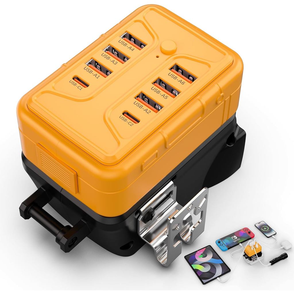 Inverter Kuasa Mudah Alih Serasi dengan Bateri Dewalt 20V 8 Port untuk Penukar Kuasa Dewalt USB A & Jenis C Pengecasan Cepat Inverter Bateri untuk Perkhemahan di Rumah dan Lain-lain Semasa Gangguan Bekalan Elektrik