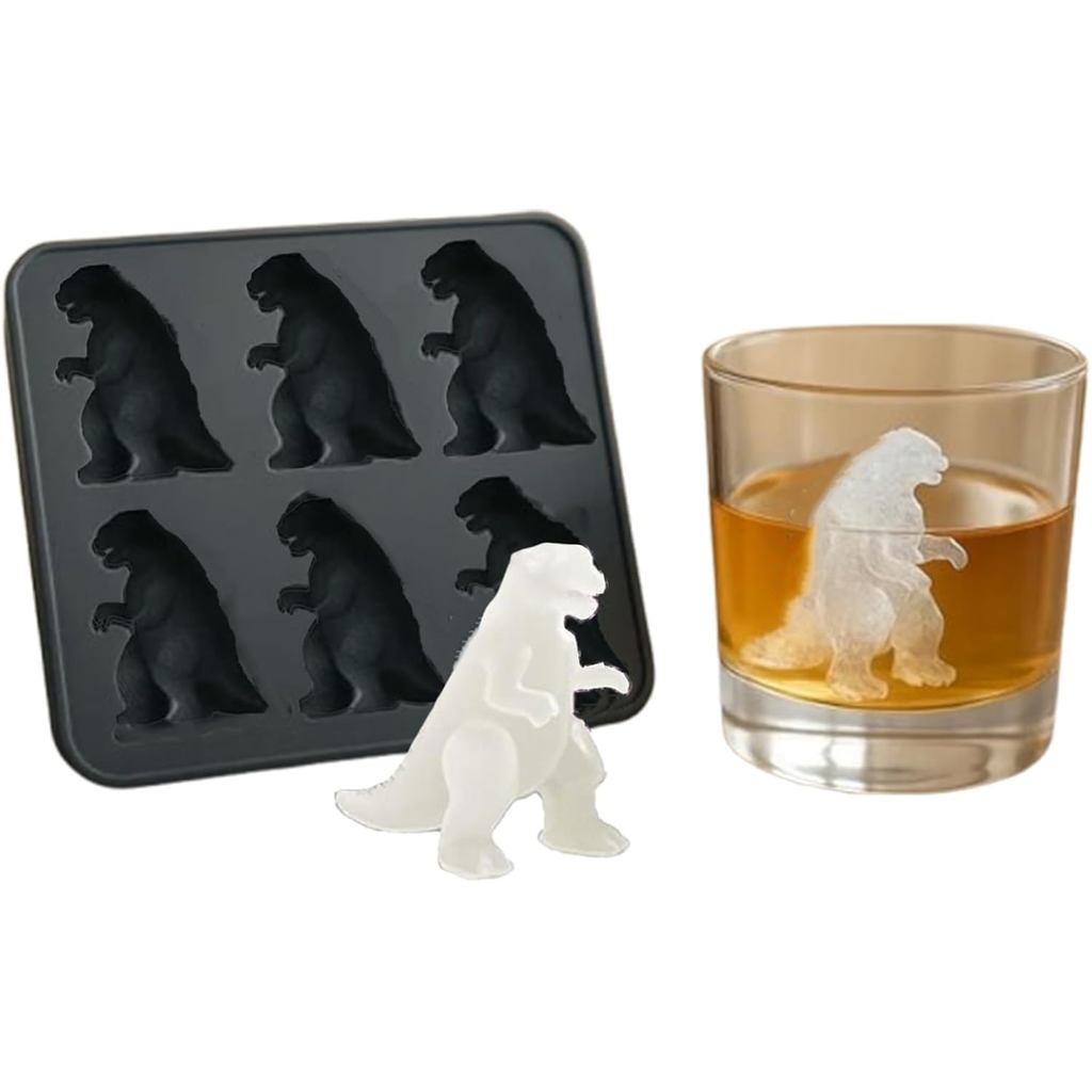 Acuan Ais Raksasa, Acuan Ais Dinosaur, Acuan Ais Bigfoot, Acuan Ais Silikon 6 Rongga, Raksasa Pelik dan Comel, Sesuai untuk Minuman Parti DIY Ais Kiub (Hitam)