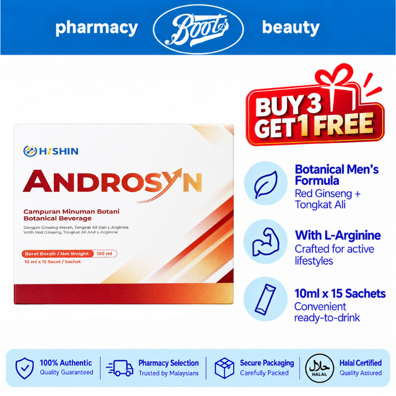 [Boots Pharmacy]HISHIN Androsyn Botanical Beverage with Red Ginseng, Tongkat Ali & L-Arginine | Support Energy & Men’s Vitality