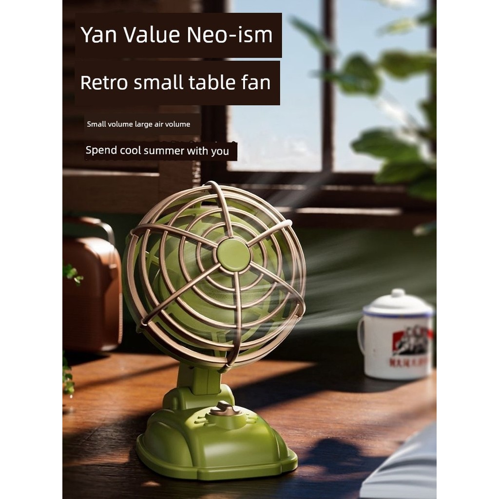 kipas mini bateri tahan lama kipas usb kereta mini kipas Retro Desktop Small Fan USB Mini Fan 2026 New Style Fresh Portable Portable Bass Student Dormitory Office Handheld Tik Tok Influencer Rechargeable Power Storage Small Fan