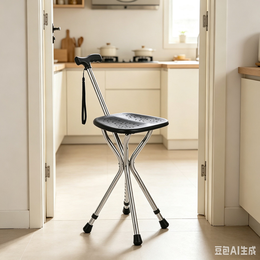 Walking Cane Stool Elderly Anti-slip Folding Walking Cane Chair、walking aid、 cane、tongkat orang tua、tongkat lipat、tongkat 4 kaki、Foldable stick for elderly、 kaki 4、拐杖椅子