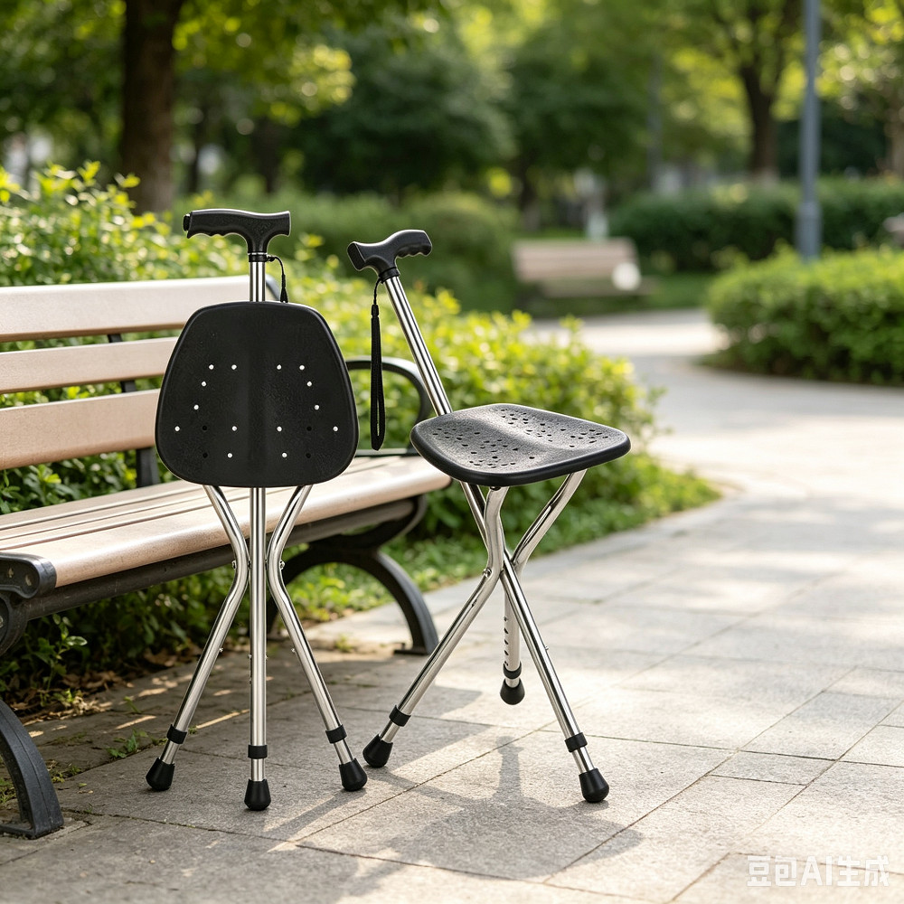Walking Cane Stool Elderly Anti-slip Folding Walking Cane Chair、walking aid、 cane、tongkat orang tua、tongkat lipat、tongkat 4 kaki、Foldable stick for elderly、 kaki 4、拐杖椅子
