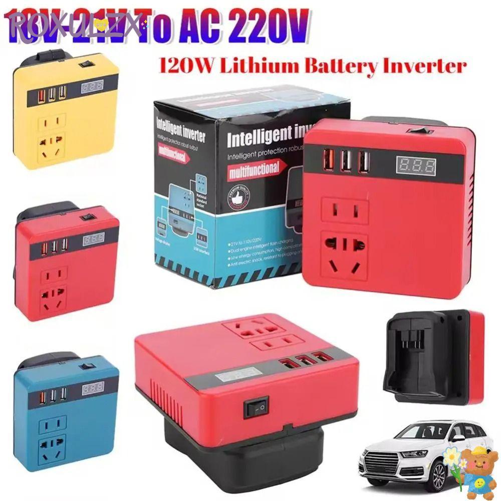 ROXULZX 1Pcs Battery Inverter, 18V 20V To 220V Multifunctional Smart Transformer, 120W Dual Plug Household Outdoor Work Inverter For Makita For Dewalt For Milwaukee 18V Battery