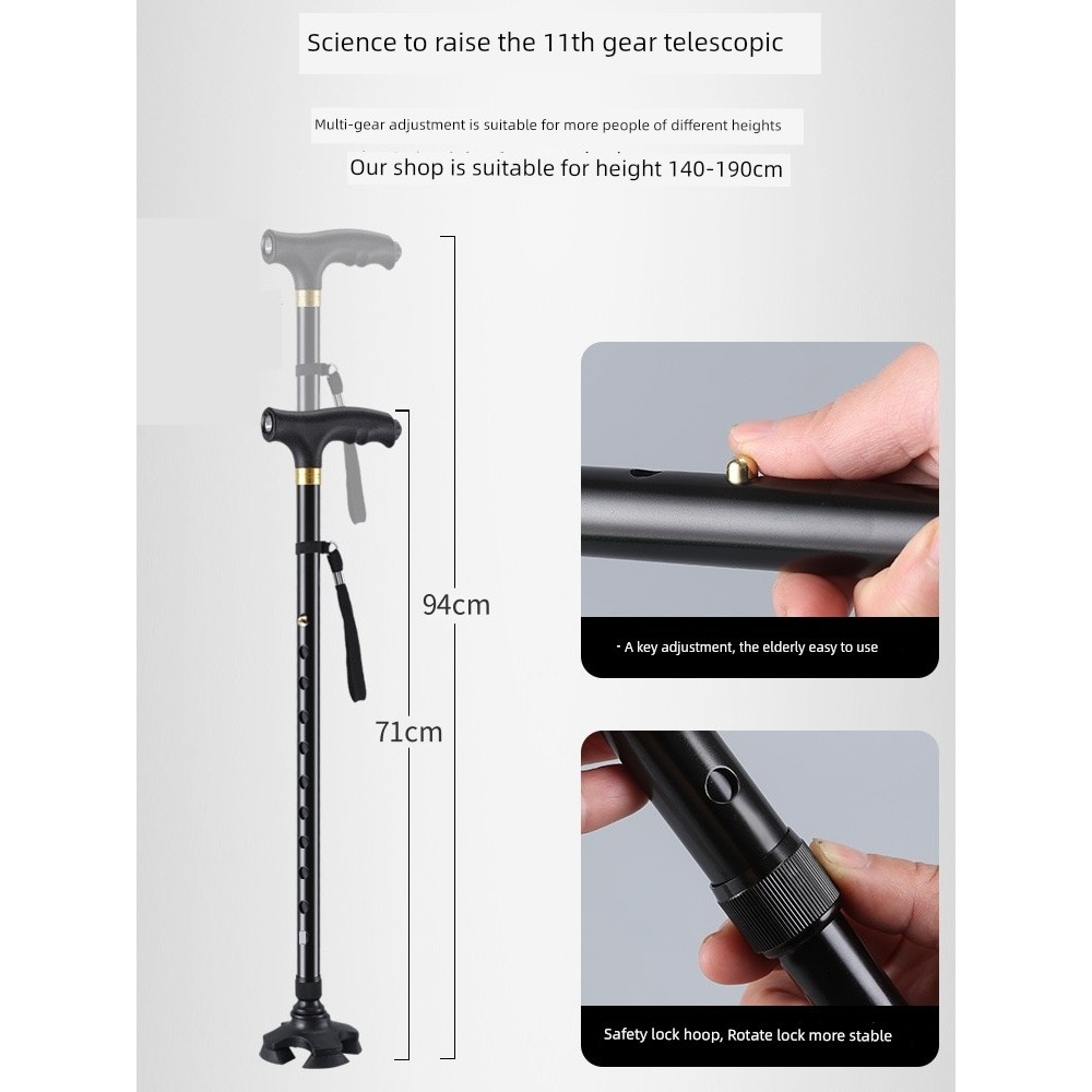 tongkat kaki 4 tongkat hiking Elderly Walking Cane Single-legged Four-legged Walking Cane Elderly Lightweight Multifunctional Retractable Anti-slip Aluminum All