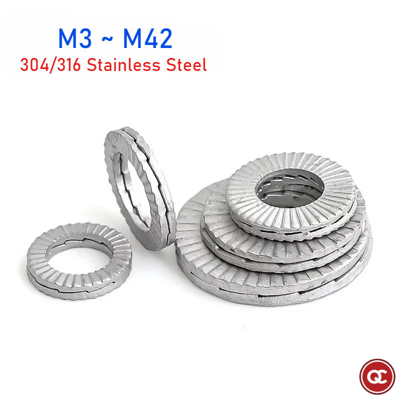 QC M3 M4 M5 M6 M8~M42 Double Stack Self-Locking Lockwashers 304/316 Stainless Steel Occlusal With Teeth Non-Slip Locking