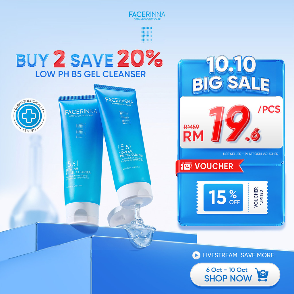 FACERINNA-[5.5 LOW PH] B5 Gel Cleanser Gentle & Non-Stripping Suitable for Sensitive Skin Facial Skincare Cleanser 120ml