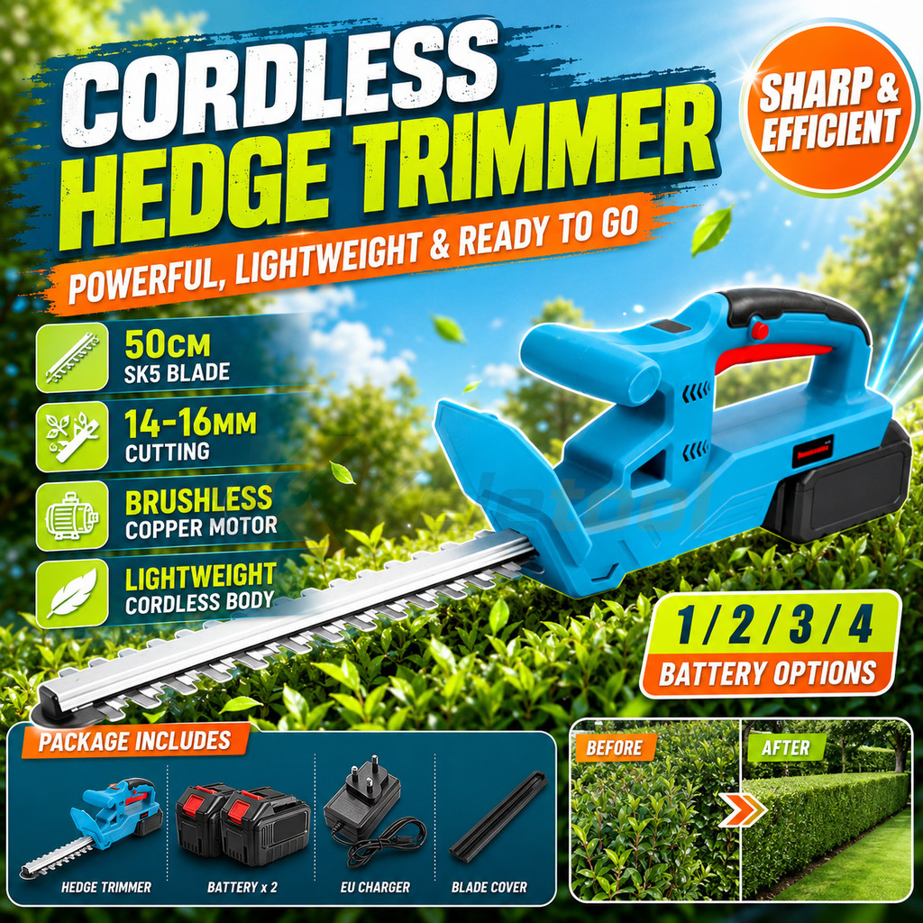 Cordless Hedge Trimmer 20V Rechargeable Shrub Grass Garden Trimmer Tree Pruning Tool Mesin Potong Pokok Taman 绿篱机