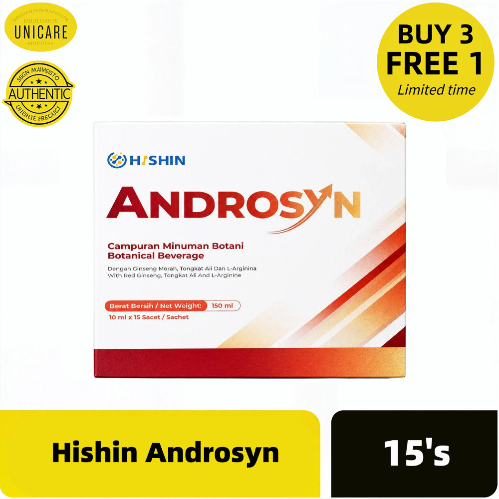 [Unicare Pharmacy] HISHIN Androsyn Botanical Drink 15s x 10ml Tongkat Ali Red Ginseng L-Arginine Energy Vitality Tenaga Lelaki 男性滋补饮 提振精力 100% Original Ready Stock