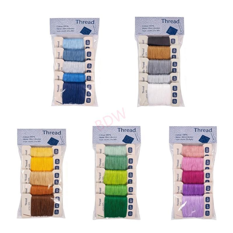 BDW Cotton Repair Thread Assortment for Hand Sewing 5 Tone 30 M Length Set with Threading Aid and Six Cord Format