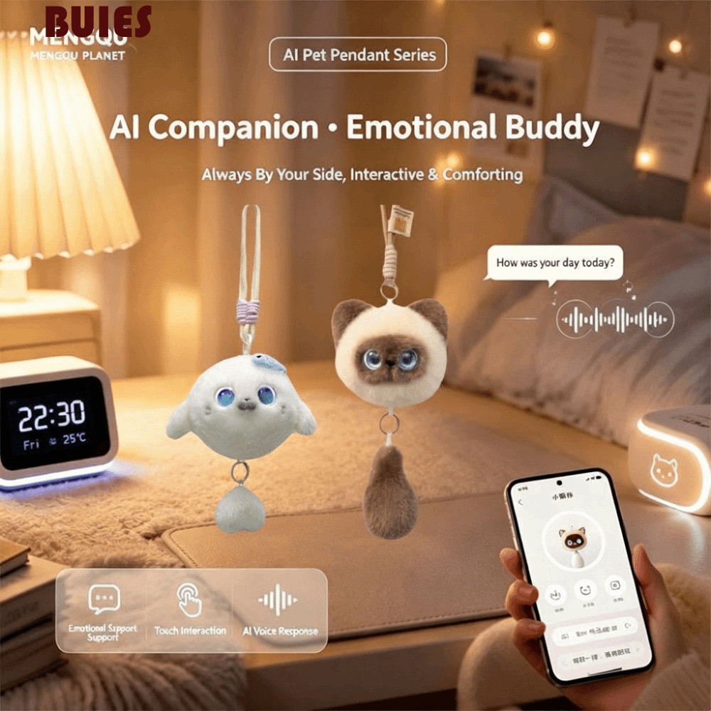 BUIES AI Cat Plush Toy, AI Continuous Dialogue Intelligent Voice Communication AI Cat Spirit Pendant, Personal Companion Relaxing Chat AI Cute Pets AI Companion Doll KeyChain