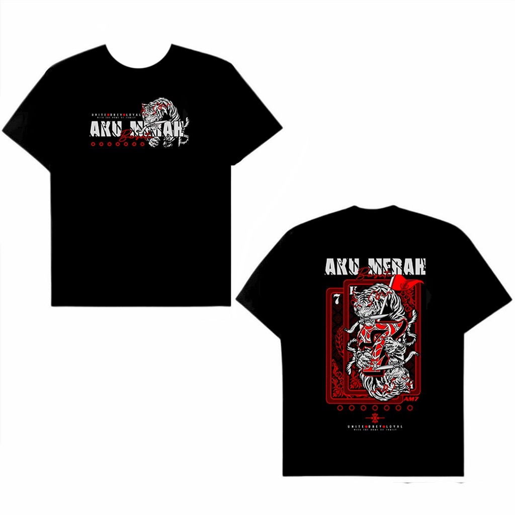 READY STOCK Aku Red Baju T-Shirt 100% Cotton Short-Sleeved Roundneck Unisex Bold Color Casual Cool Versatile Tee