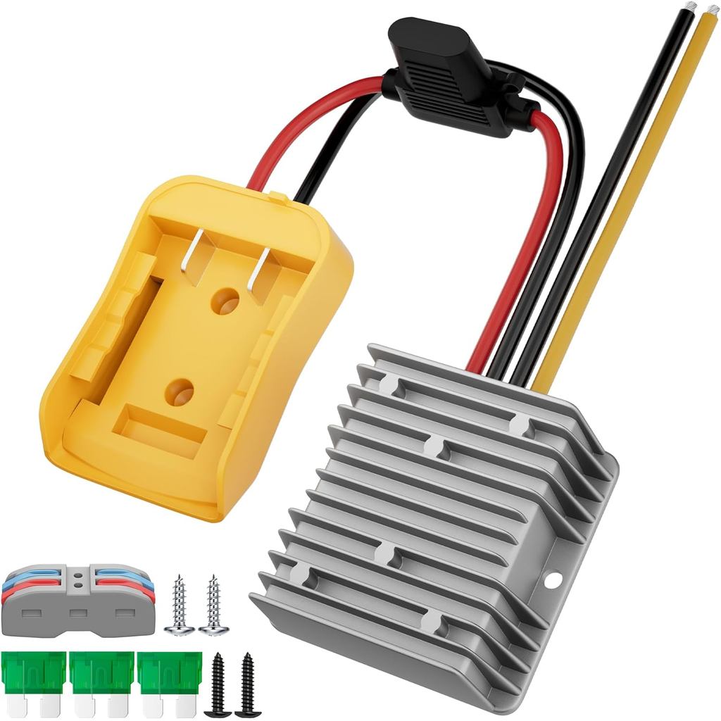 RVBOATPAT Step Down Converter Serasi dengan Dewalt 20V ke 12V Adapter Power Wheel Battery Adapter DC 12V 20A 240W Inverter Automatic Buck Converter DC Voltage Regulator