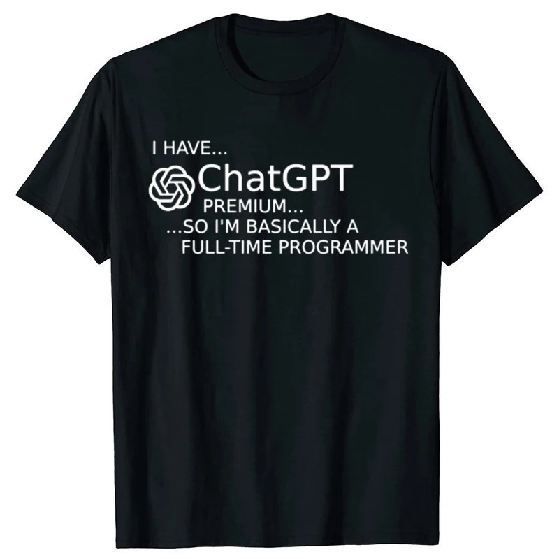 T-shirt grafik ChatGPT yang comel, fesyen kasual untuk lelaki dan wanita, 100% kapas, potongan longgar, saiz besar, t-sh