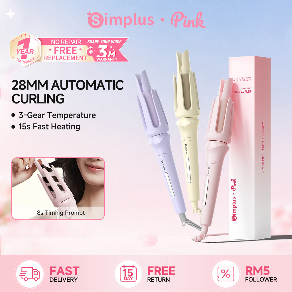 【Long-Lasting】Simplus Pink 28mm Automatic Hair Curler丨Anti-Scald Claws丨8s Timing Prompt丨3 Level Temp 卷发棒 JFBA013