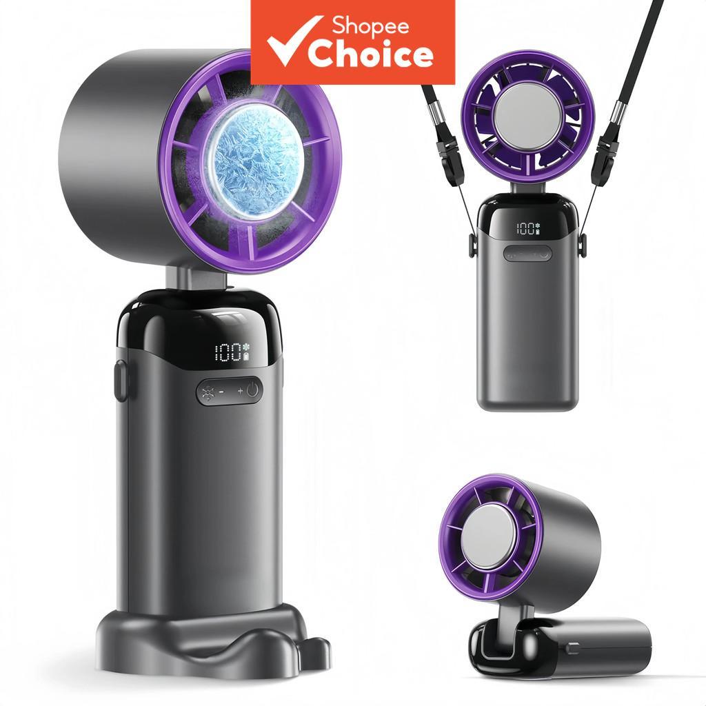 Upgraded Multifunction Portable Fan - Adjustable Speed, High Speed, 3000mAh USB Rechargeable, Ice Cooler, Phone Stand, Foldable for Travel, Home Kipas Lipat Serbaa Dinaik Taraf - Kelajuan Boleh Laras, Kelajuan Tinggi, 3000mAh Boleh Cas Semula USB,