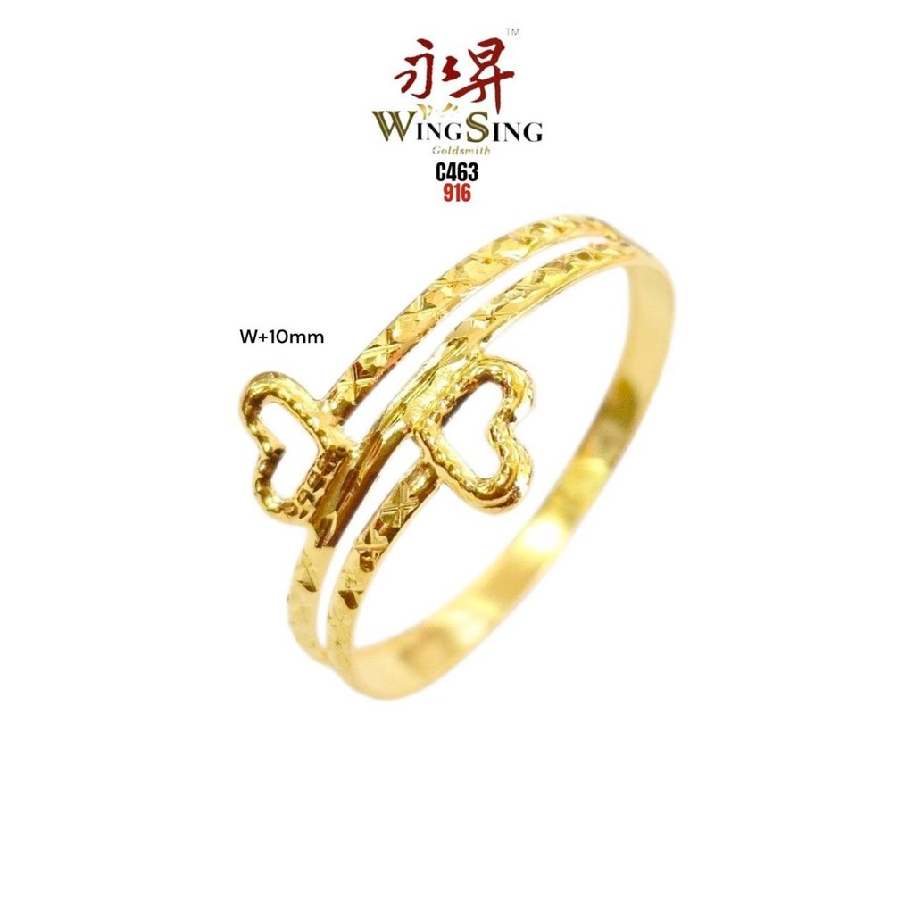 Wing Sing 916 Cincin Acute Love Padu Emas 916 / 双爱心916戒指 / 916 Gold Double Love Minimalist Ring